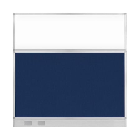 Versare Hush Panel Configurable Cubicle Partition 6' x 6' Navy Blue Fabric Clear Window w/ Cable Channel 1856332-2